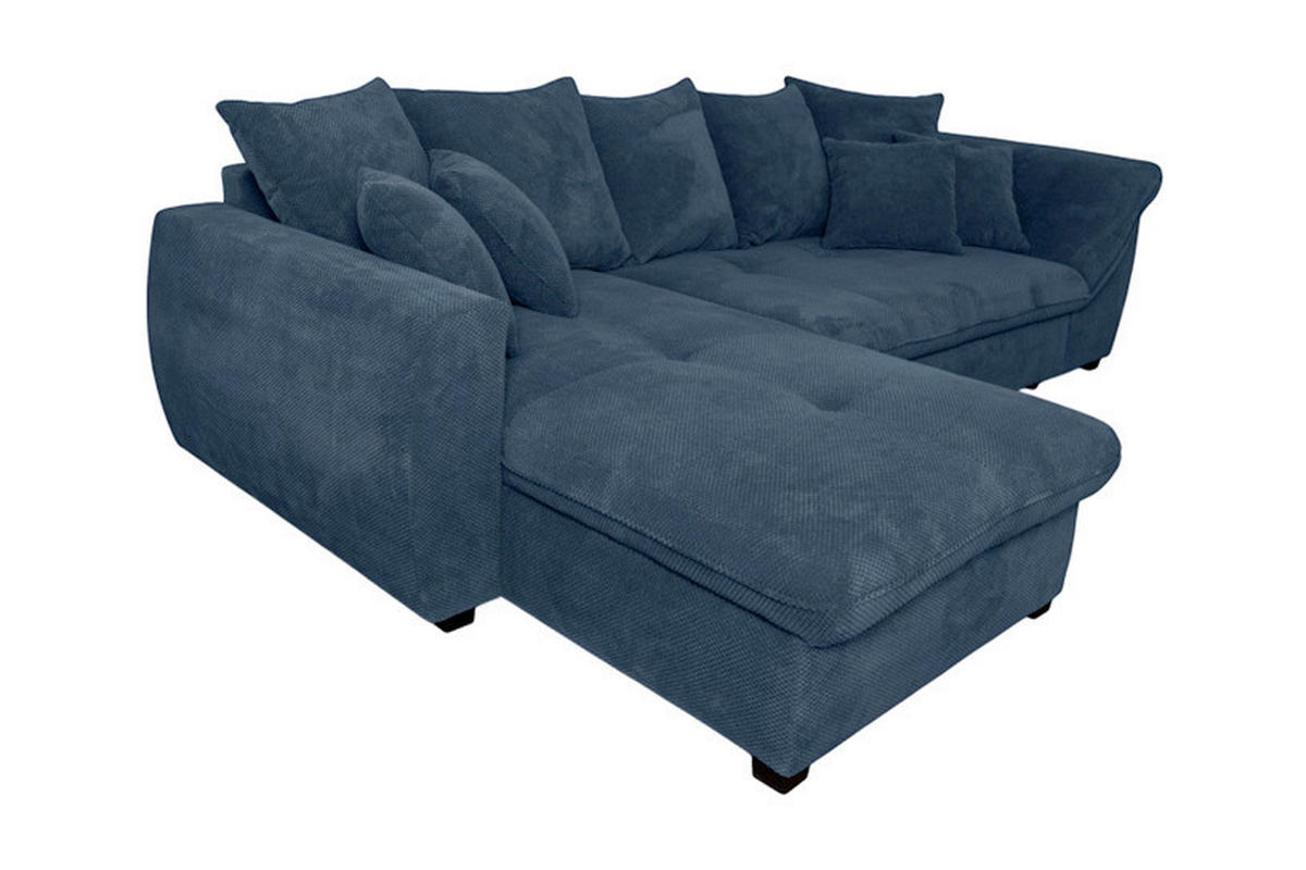 ECKSOFA LORENZO Dunkelblau Struktur Liegefläche im Originalstoff  - Schwarz/Dunkelblau, Design, Textil/Metall (188/302cm) - P & B