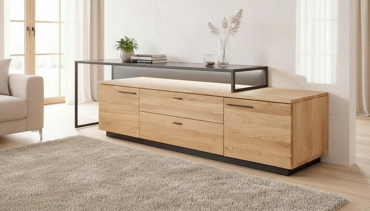 TV-AUFSATZ  Metall  Schwarz  - Schwarz, Design, Metall (154/57/44cm) - Linea Natura