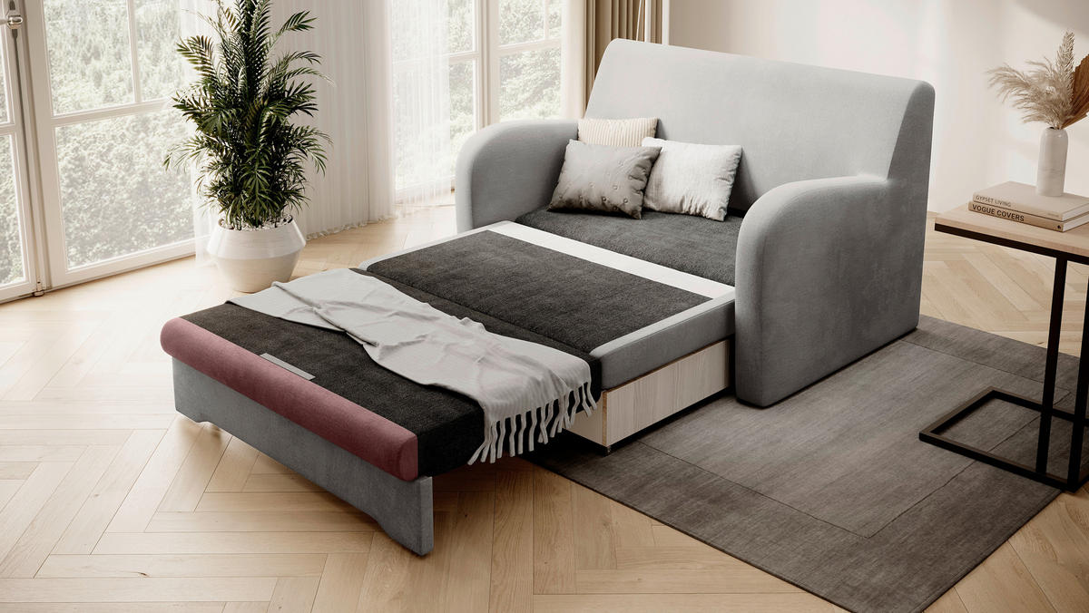 SCHLAFSOFA in Samt Rosa, Hellgrau  - Hellgrau/Schwarz, Design, Kunststoff/Textil (244/97/97cm) - MID.YOU