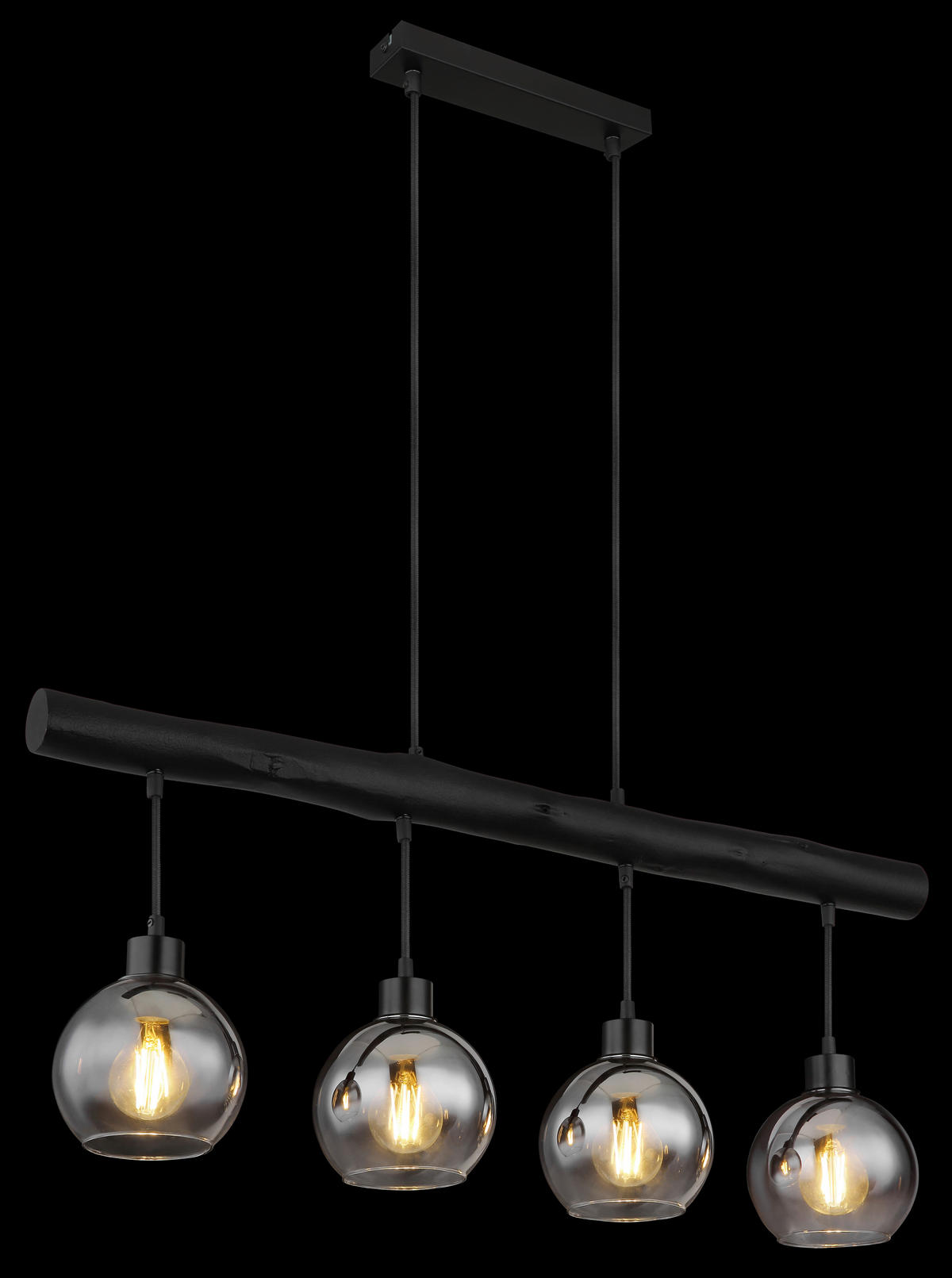 HÄNGELEUCHTE 85/15/120 cm    - Schwarz/Grau, Design, Glas/Holz (85/15/120cm) - Globo