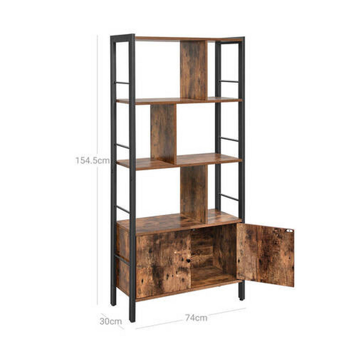 AKTENREGAL Braun, Schwarz  - Schwarz/Braun, Basics, Holzwerkstoff/Metall (74/154,5/30cm) - Boxxx