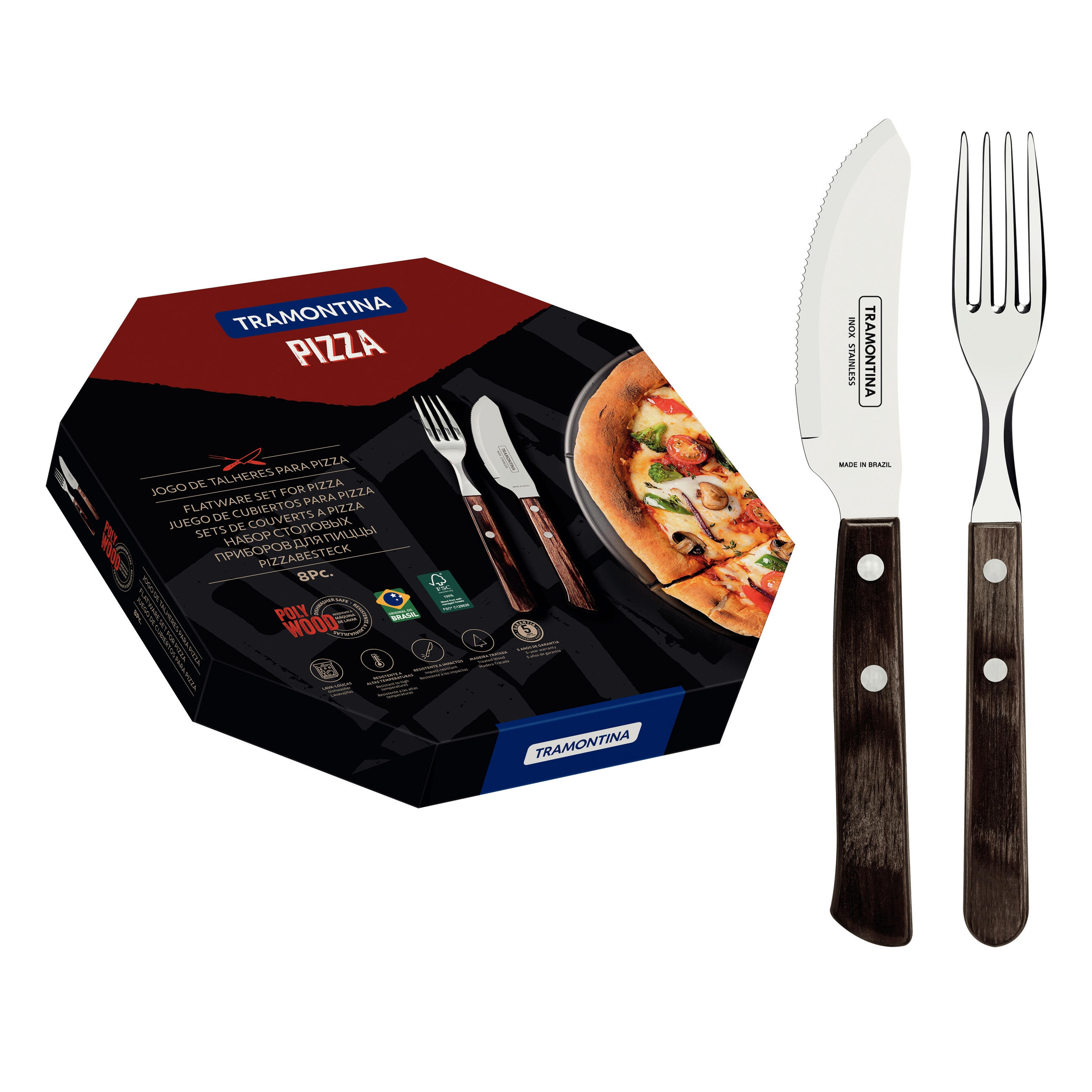PIZZABESTECK PIZZA Edelstahl  für  - Edelstahlfarben/Braun, Design, Metall (21cm) - TRAMONTINA