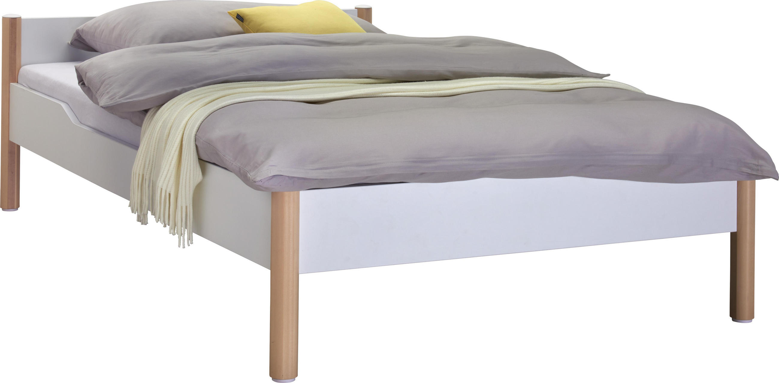 Bett 120/200 cm in Weiß, Birkefarben