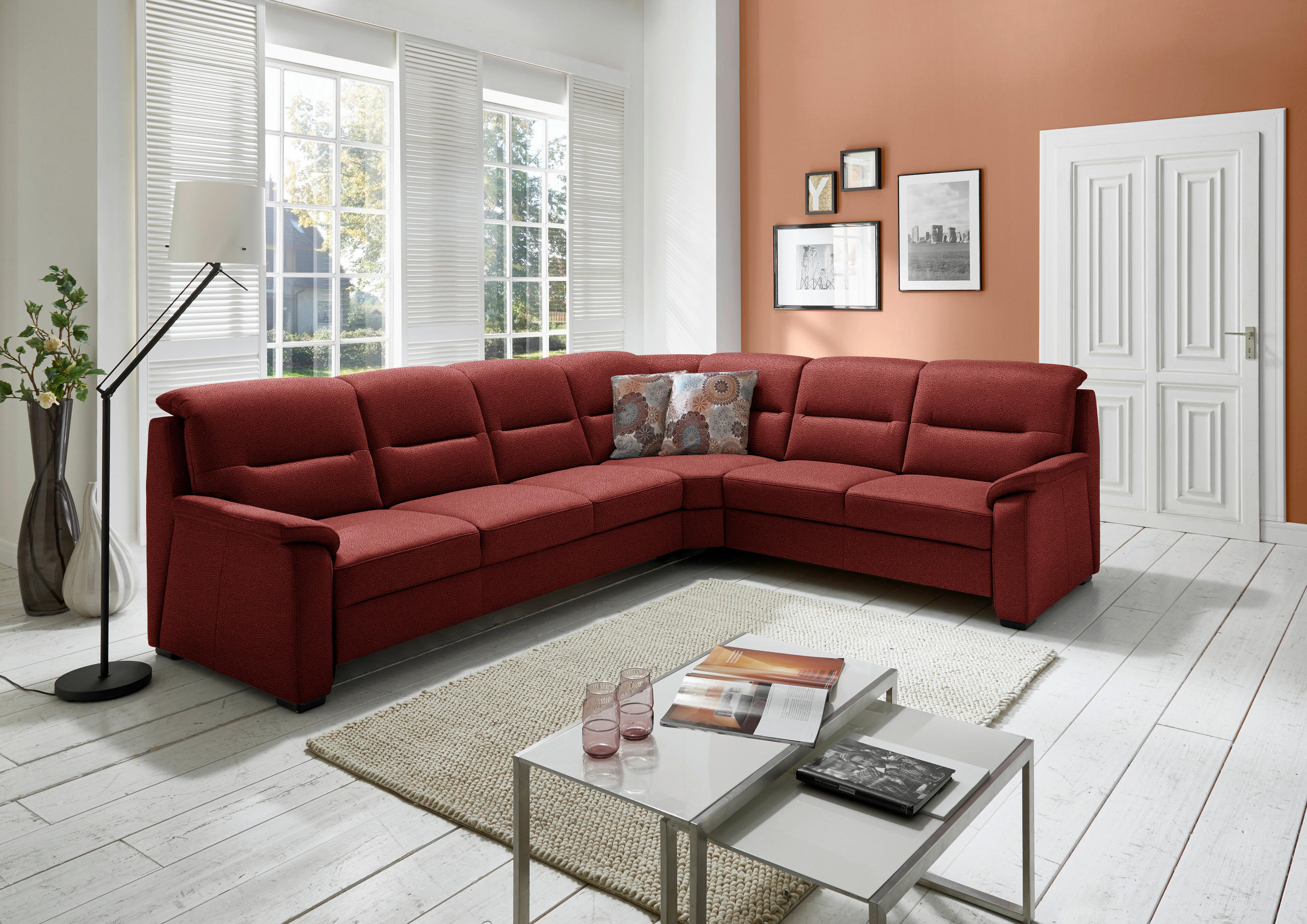 ECKSOFA in Mikrofaser Rot  - Rot/Schwarz, Konventionell, Holz/Textil (303/245cm) - Beldomo Comfort