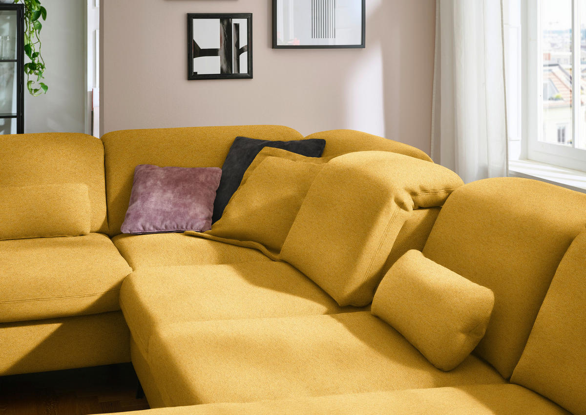 WOHNLANDSCHAFT Chenille Currygelb  - Currygelb/Schwarz, Design, Textil/Metall (255/364/198cm) - Beldomo Style