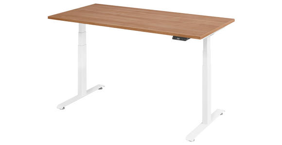 SCHREIBTISCH 160/80/64,5-129,5 cm Weiß, Nussbaumfarben höhenverstellbar  - Nussbaumfarben/Weiß, KONVENTIONELL, Holzwerkstoff/Metall (160/80/64,5-129,5cm) - Venda