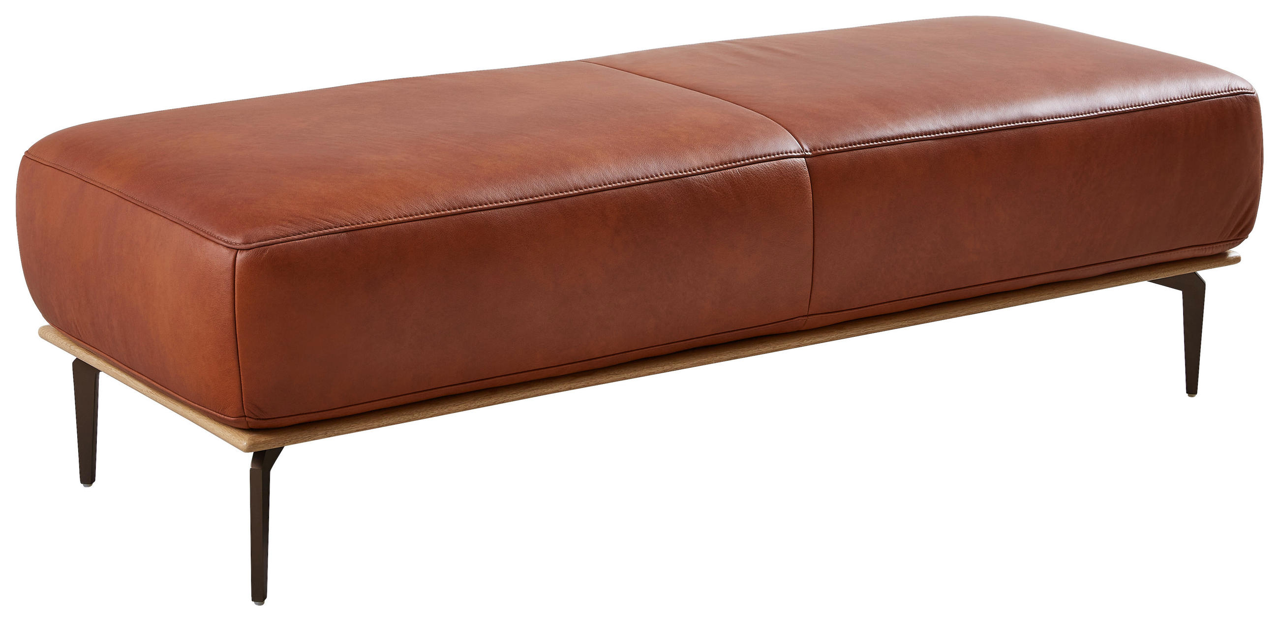 HOCKER Echtleder Eiche Cognac  - Cognac/Bronzefarben, Design, Leder/Holz (151/44/61cm) - Valnatura