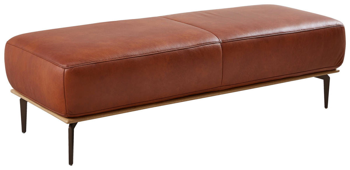 HOCKER in Holz, Leder Cognac  - Cognac/Bronzefarben, Design, Leder/Holz (151/44/61cm) - Valnatura