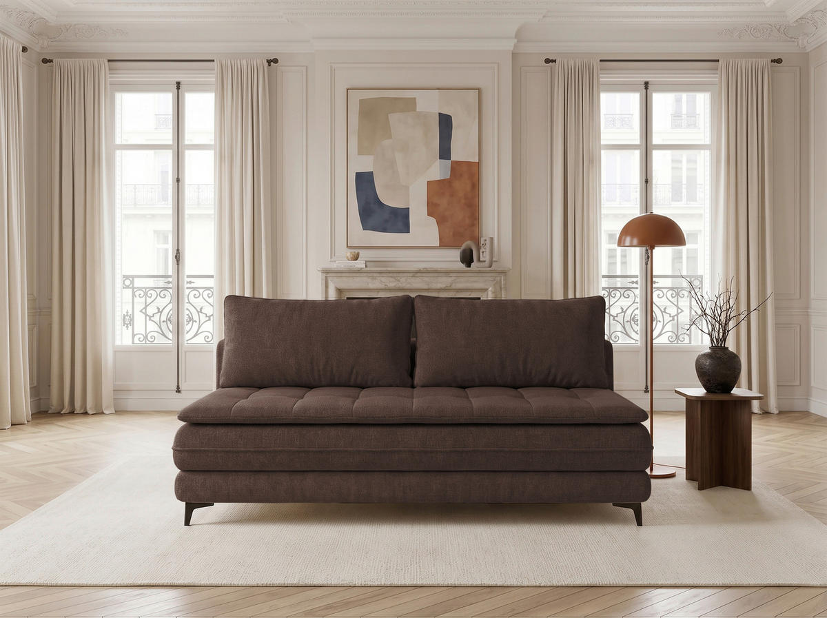 SCHLAFSOFA Chenille Braun  inkl. Bettkasten, Schlaffunktion, Topper  - Schwarz/Braun, Design, Textil/Metall (200/95/92cm) - Stylife