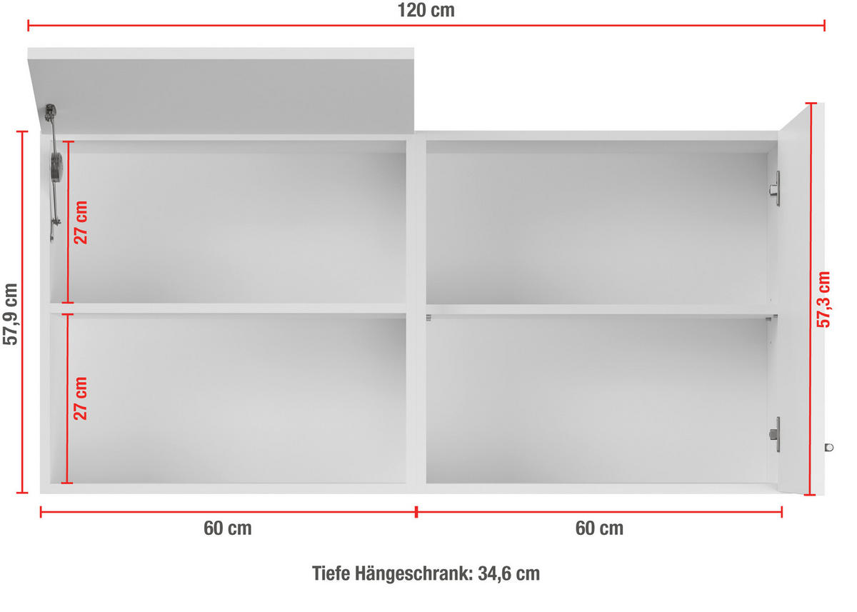 KÜCHENOBERSCHRANK 120/57,9/35,6 cm  in Weiß  - Weiß, Basics, Holzwerkstoff (120/57,9/35,6cm) - Impuls