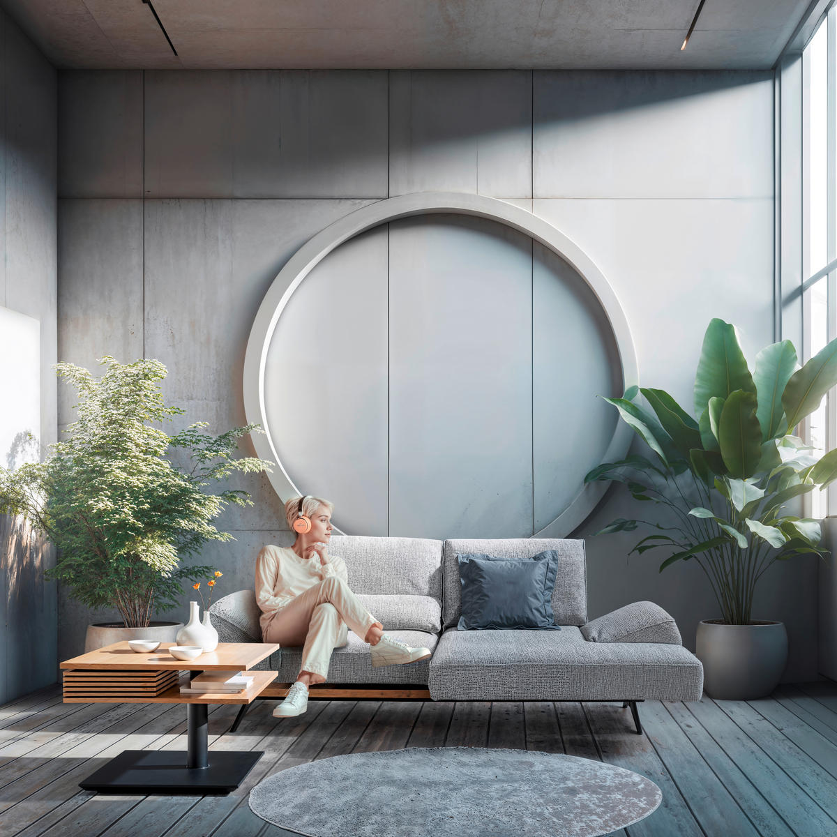 ECKSOFA Chenille Greige  - Greige/Schwarz, Design, Holz/Textil (240/132cm) - Koinor