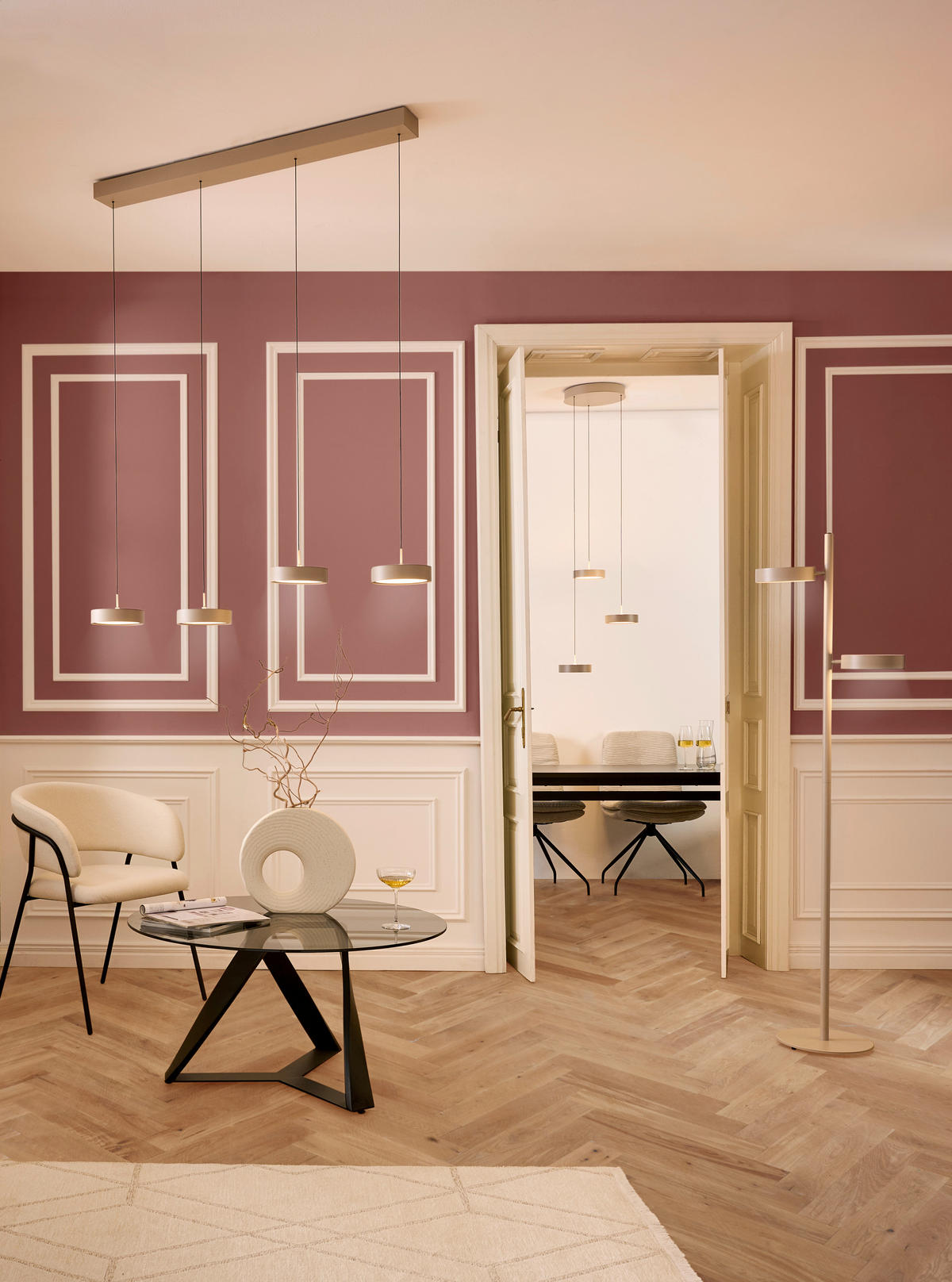 ZÁVESNÉ LED SVIETIDLO, 46.5/180 cm  - piesková, Design, kov (46.5/180cm) - Dieter Knoll