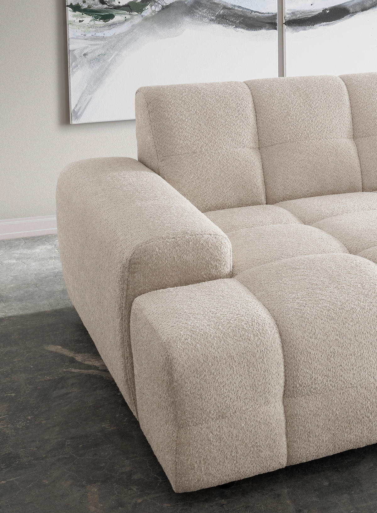 BIGSOFA in Bouclé Beige  - Beige/Schwarz, MODERN, Kunststoff/Textil (304/87/155cm) - Livetastic
