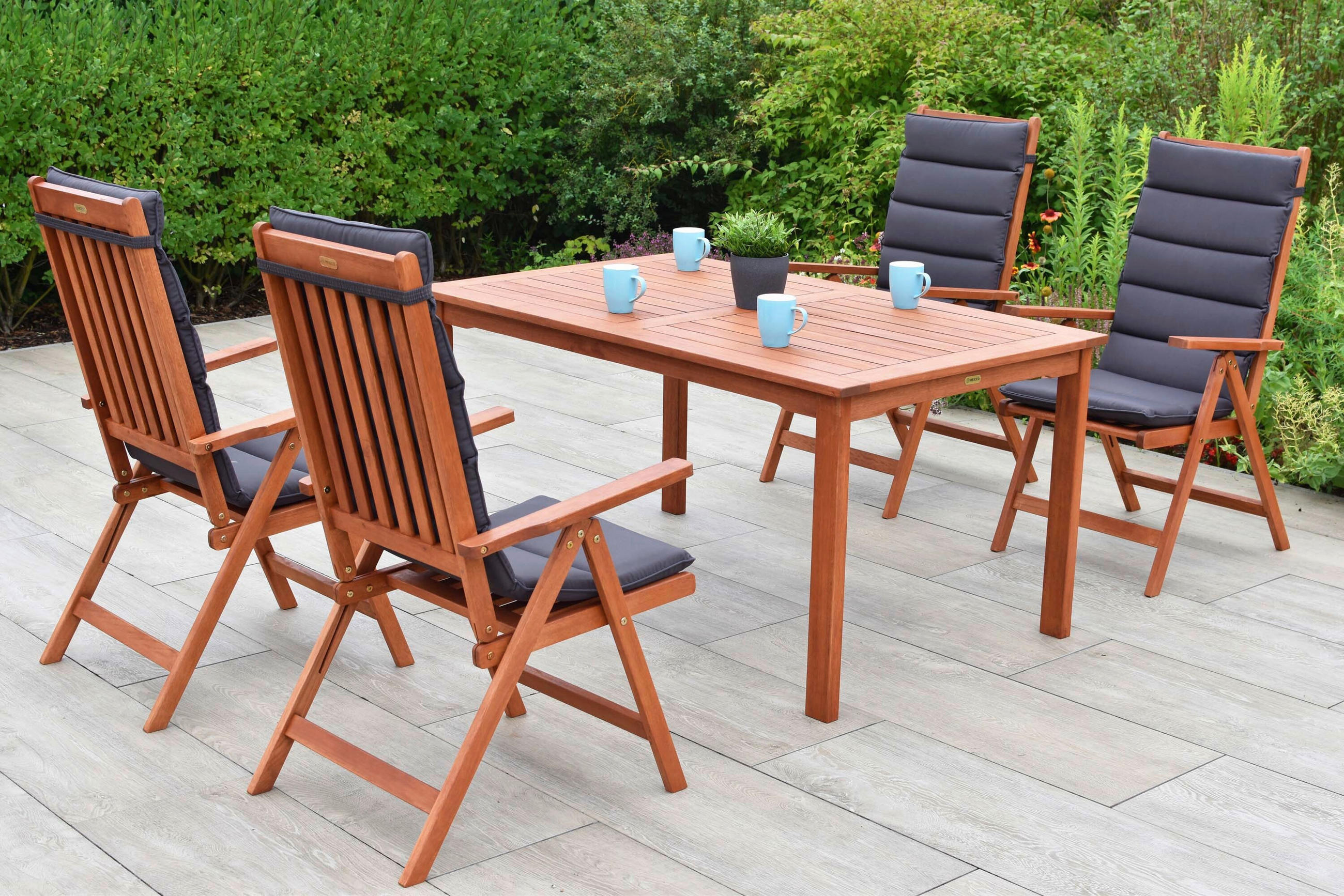 GARTENTISCHGRUPPE  - Eukalyptusholzfarben/Grau, KONVENTIONELL, Holz/Textil - Gardenson