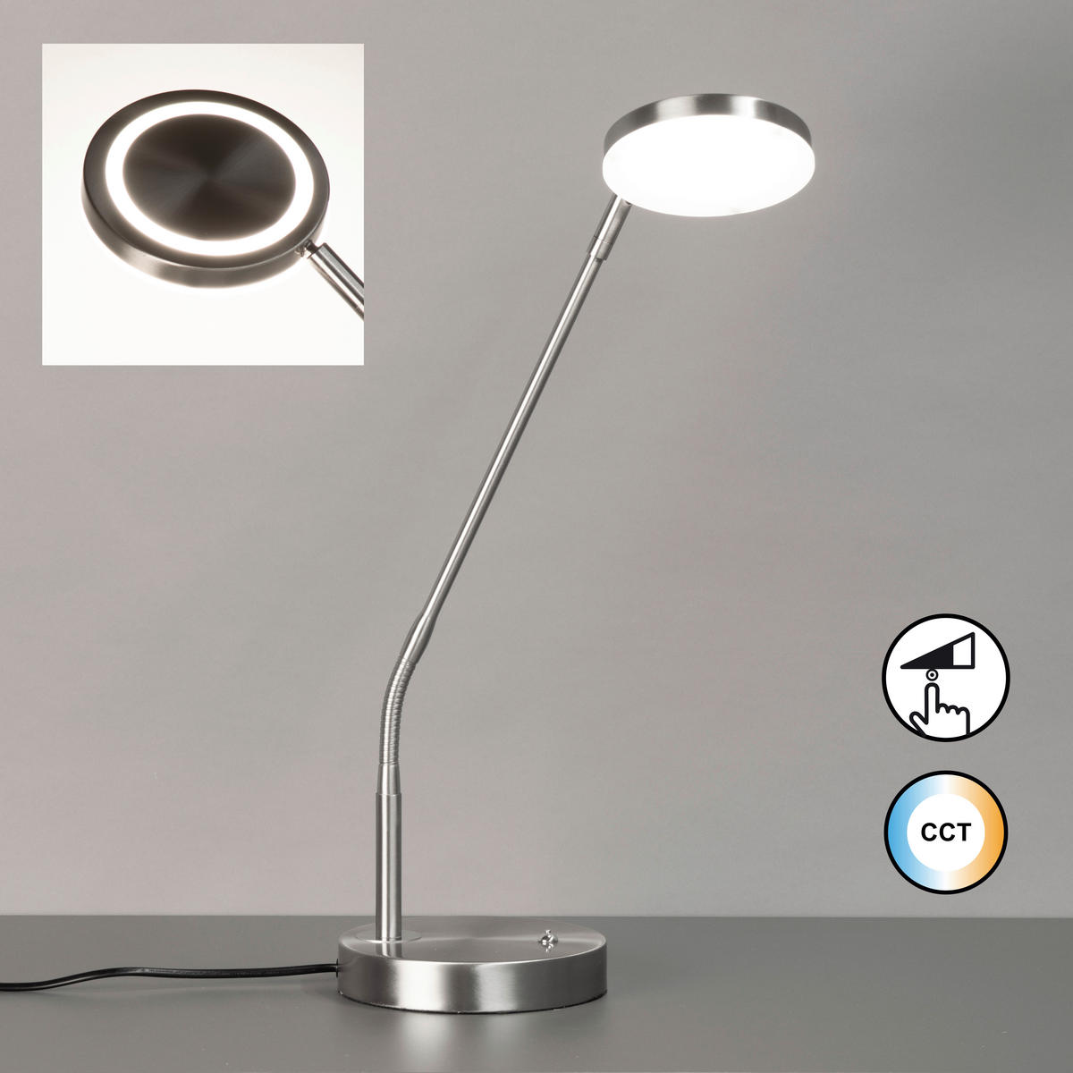 LED-TISCHLEUCHTE Sorento 16/48/36 cm   - Nickelfarben, Design, Metall (16/48/36cm) - Fischer & Honsel