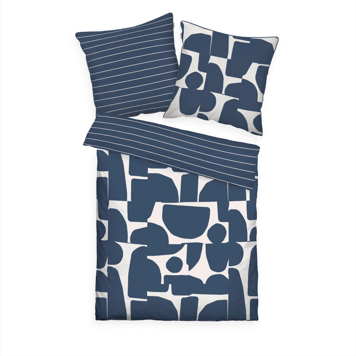 WENDEBETTWÄSCHE 3-teilig ORGANICAL Renforcé 200/200 cm  - Perlmutt/Dunkelblau, Design, Textil (200/200cm) - Tom Tailor