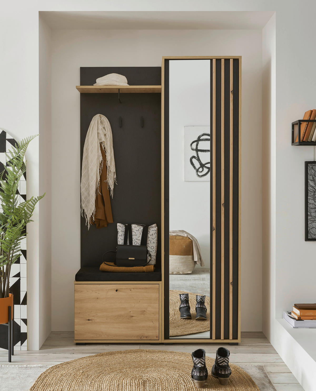 GARDEROBE 5-teilig  in 114/197/40 cm  - Schwarz/Eiche Artisan, Design, Glas/Holzwerkstoff (114/197/40cm) - Carryhome