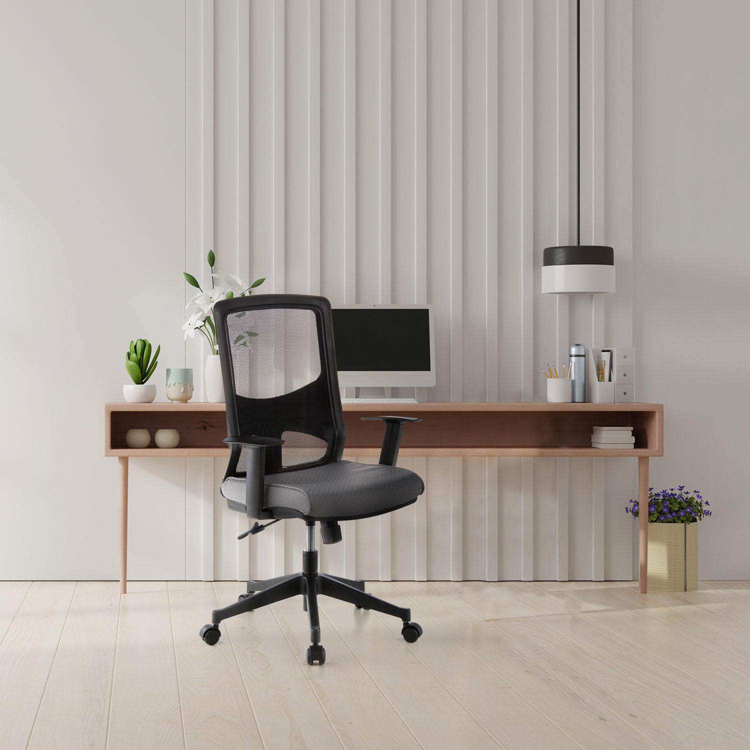 SNURRSTOL  i nätklädsel, flatväv grå, svart  - grå/svart, Modern, textil/plast (57/113/44cm) - MID.YOU