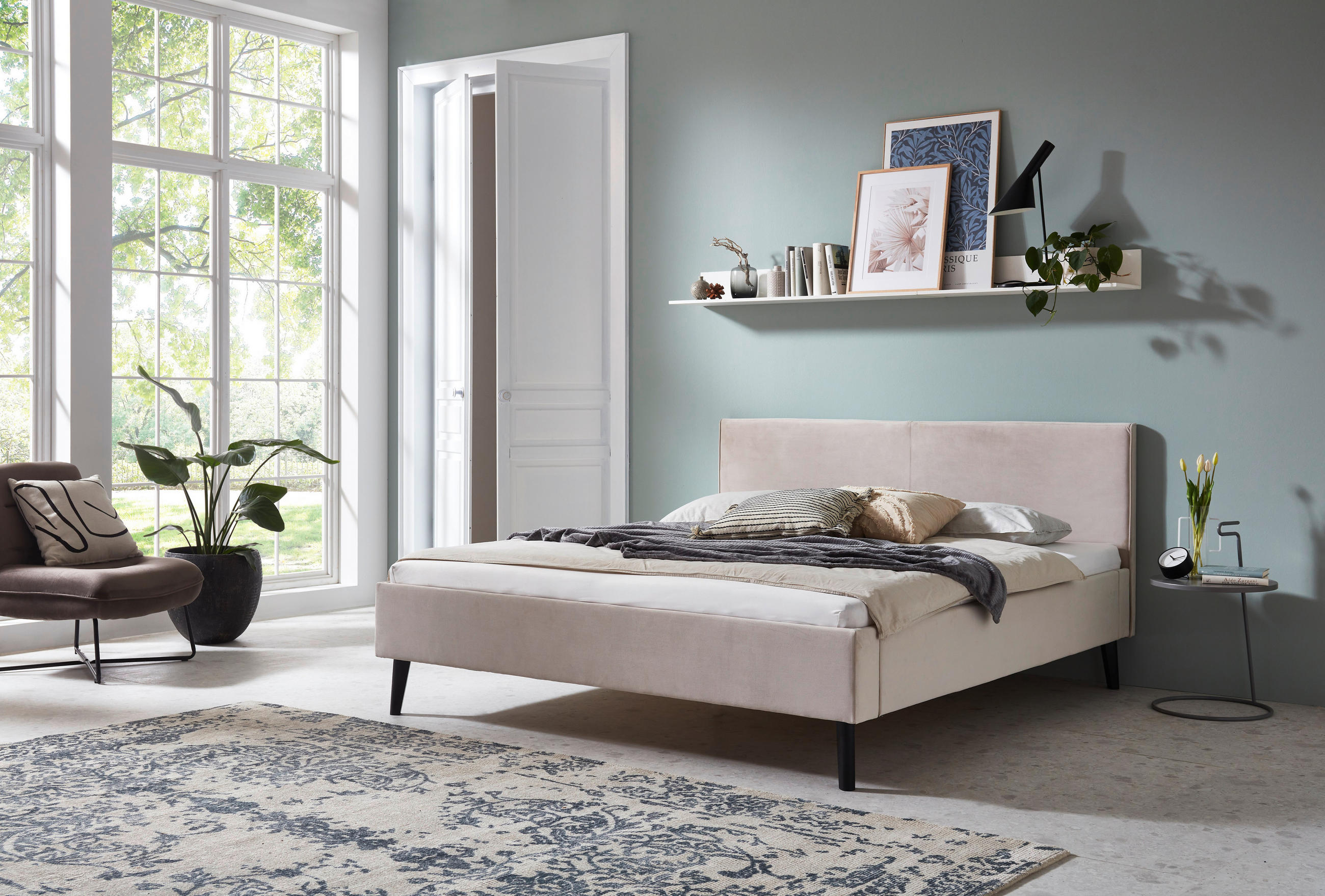 POLSTERBETT 180/200 cm  in Beige  - Beige/Schwarz, Basics, Holz/Textil (180/200cm) - Boxxx