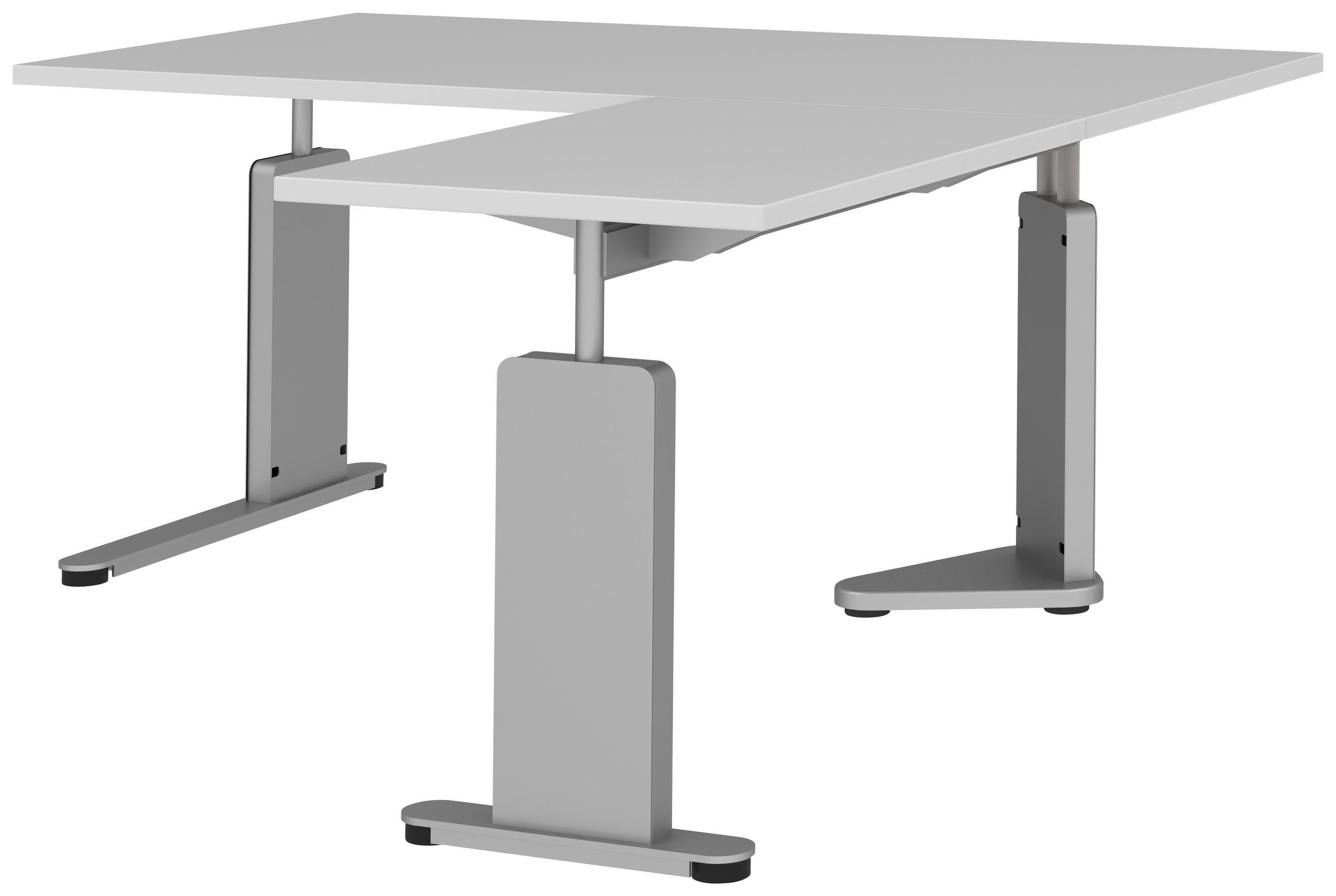 ECKSCHREIBTISCH 160/160/68-82 cm  in Weiß, Alufarben  - Alufarben/Weiß, Design, Holzwerkstoff/Metall (160/160/68-82cm) - Moderano