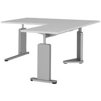 ECKSCHREIBTISCH 160/160/68-82 cm  in Weiß, Alufarben  - Alufarben/Weiß, Design, Holzwerkstoff/Metall (160/160/68-82cm)