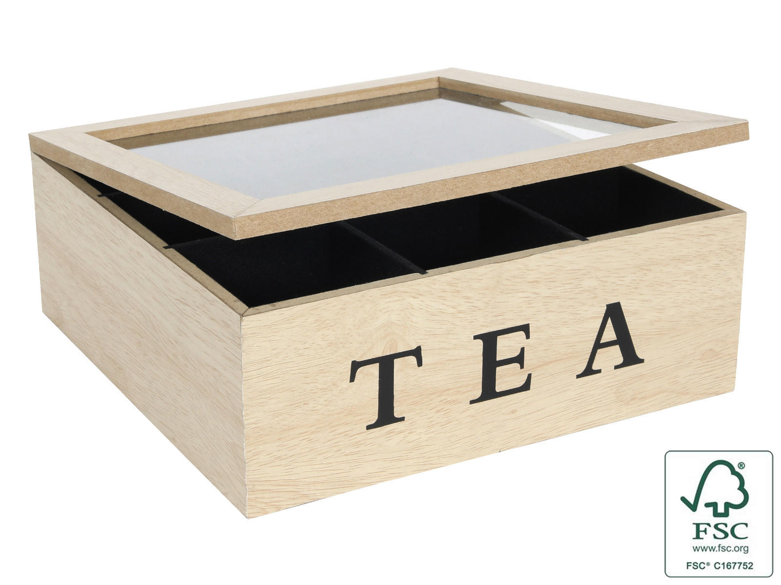 KUTIJA ZA ČAJ     - prirodna boja, Osnovno, drvo (22,5/22,5/9cm)