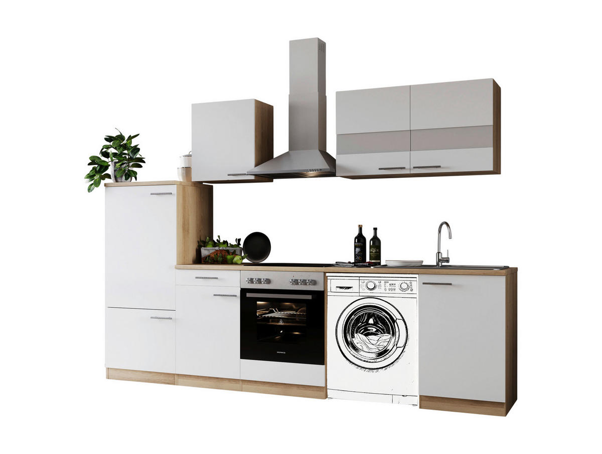 KÜCHENBLOCK 280 cm   in Weiß  - Edelstahlfarben/Eichefarben, Basics, Glas/Holzwerkstoff (280cm) - Respekta
