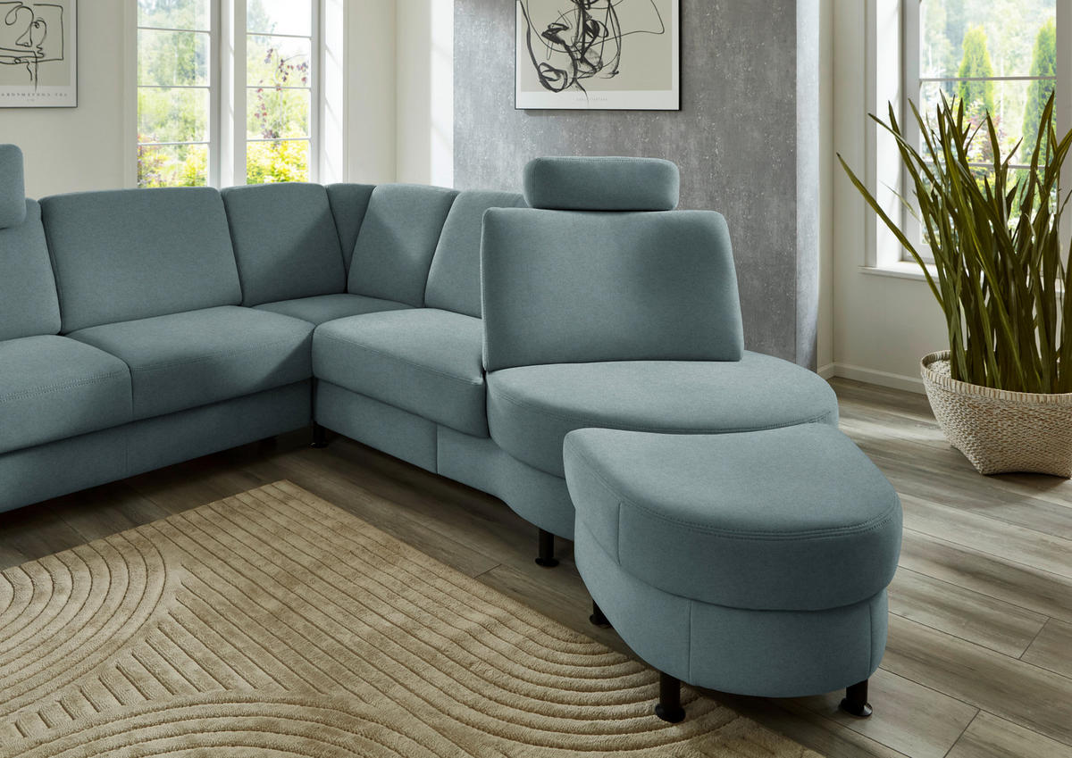 ECKSOFA Flachgewebe Blaugrau  - Blaugrau/Schwarz, Konventionell, Textil/Metall (248/252cm) - Beldomo Comfort