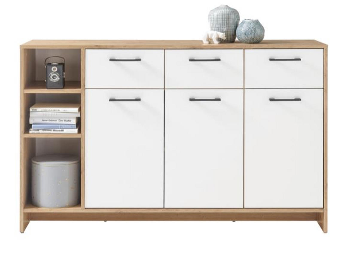 KOMODA  135/92/38 cm  bela, boja hrasta  - boja hrasta/bela, Dizajnerski, pločasti materijal/plastika (135/92/38cm) - Xora