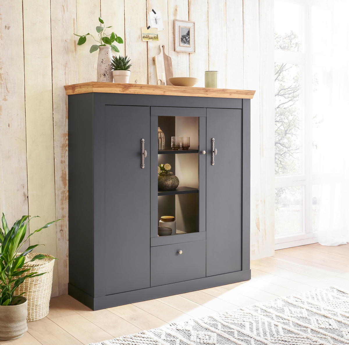 HIGHBOARD  in 141/146/45 cm  - Anthrazit/Silberfarben, Design, Holzwerkstoff/Metall (141/146/45cm) - MID.YOU