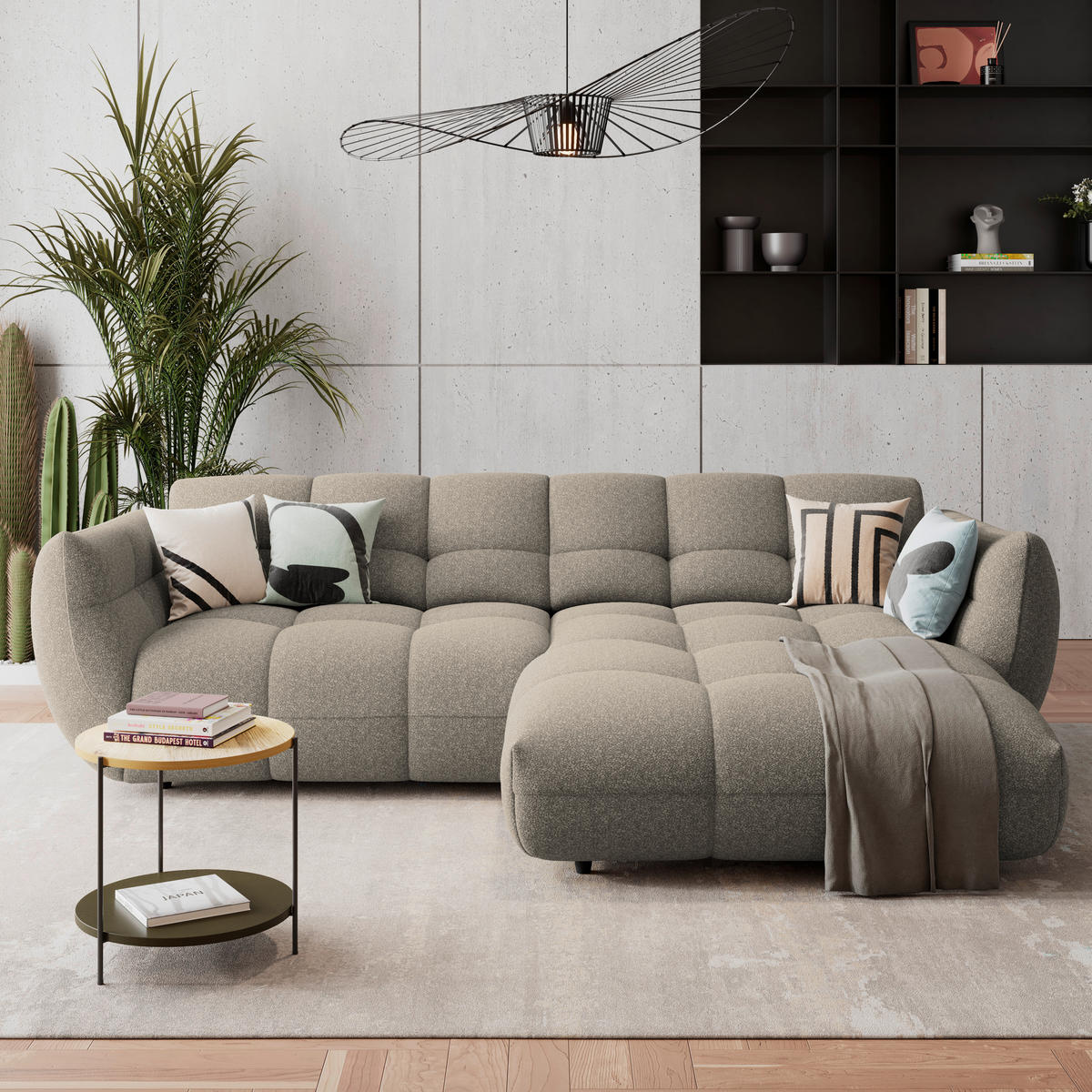 ECKSOFA Chenille Beige  - Beige/Schwarz, Trend, Kunststoff/Textil (280/178cm) - MID.YOU