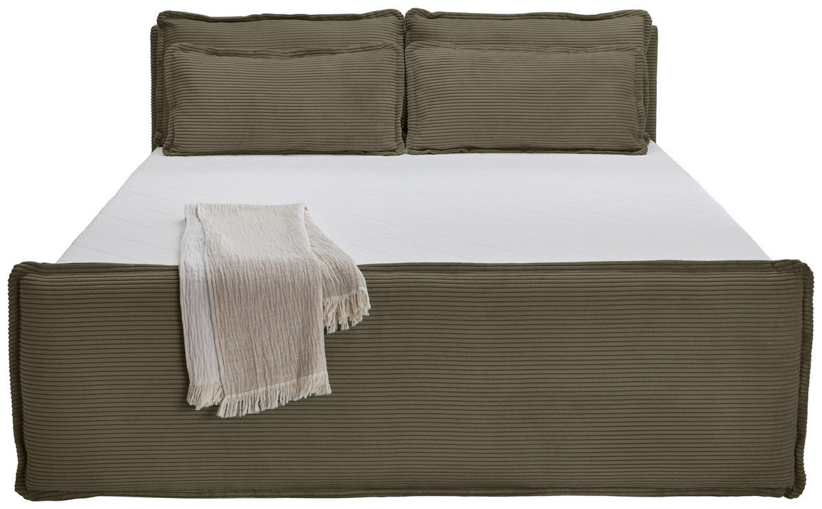 BOXBETT 180/200 cm,  in Waldgrün, Kissen, Bettkasten, Topper, H3 + H3 = fest  - Waldgrün/Schwarz, Design, Kunststoff/Textil (180/200cm) - Chameo