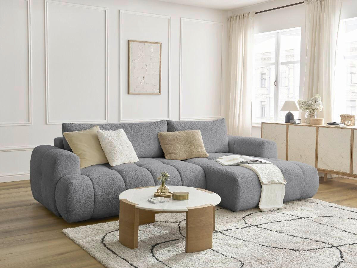 ECKSCHLAFSOFA FUJI Bouclé Dunkelgrau  inkl.  - Dunkelgrau/Schwarz, MODERN, Kunststoff/Textil (292/160cm)