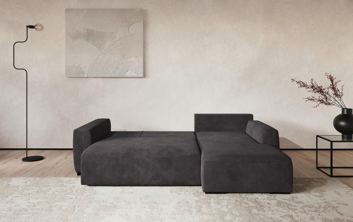 ECKSOFA  in Mikrofaser Schwarz  - Schwarz, Trend, Kunststoff/Textil (252/170cm) - MID.YOU