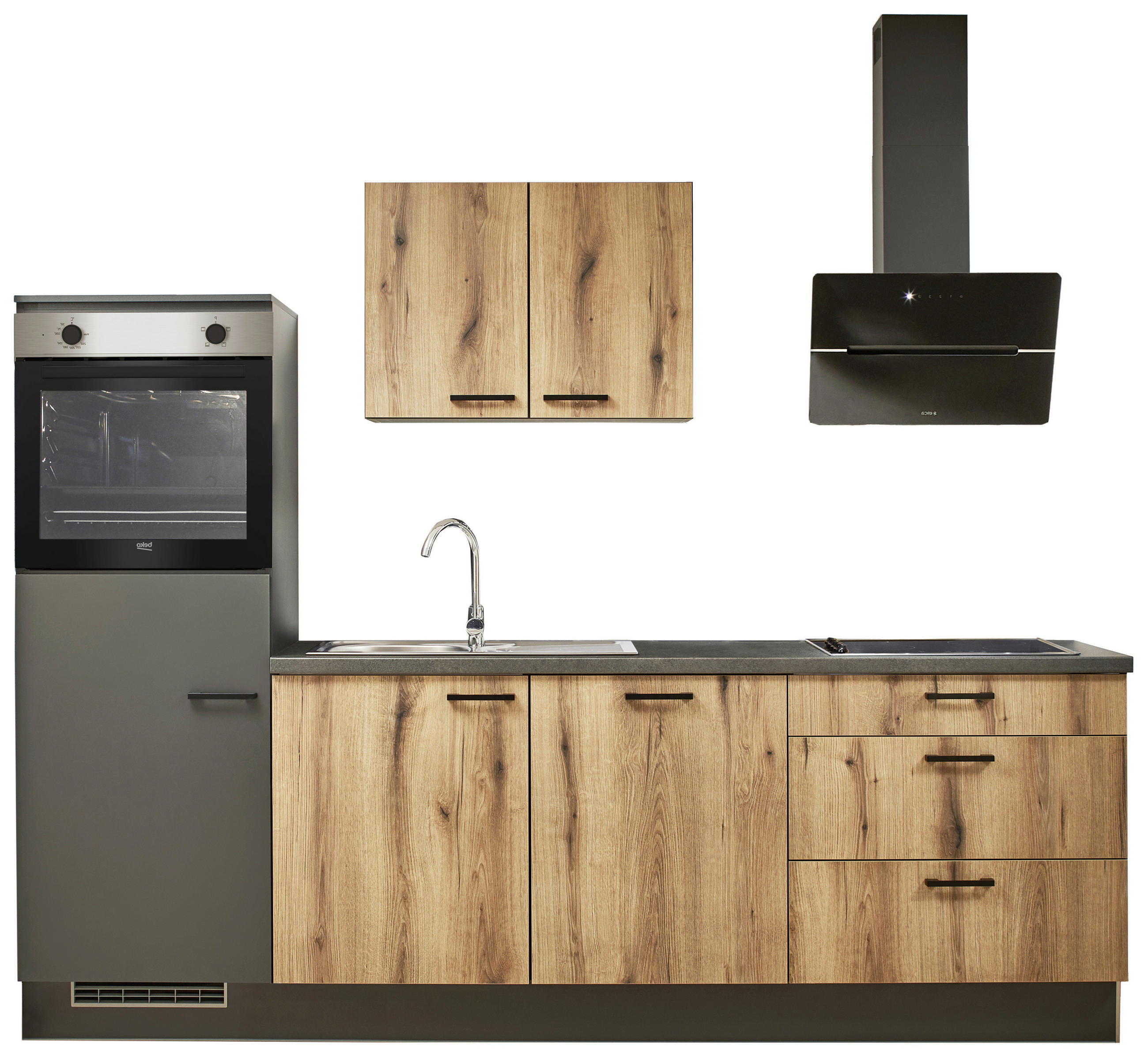 KÜCHENLEERBLOCK 260 cm   in Graphitfarben, Eichefarben  - Eichefarben/Lavagrau, Design, Holzwerkstoff/Metall (260cm) - Pino