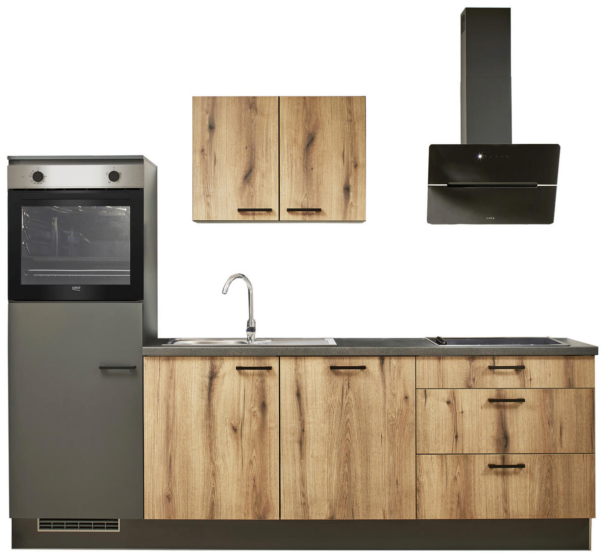 KÜCHENLEERBLOCK 260 cm   in Graphitfarben, Eichefarben  - Eichefarben/Lavagrau, Design, Holzwerkstoff/Metall (260cm) - Pino