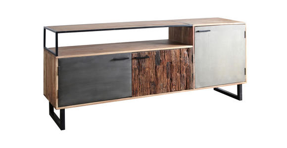 LOWBOARD in 175/77/40 cm - Hellbraun/Schwarz, Design, Holz/Stein (175/77/40cm) - Carryhome