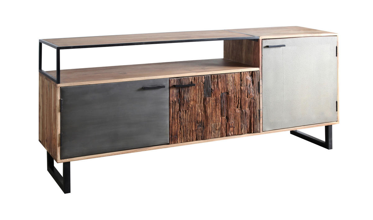 LOWBOARD  in 175/77/40 cm  - Hellbraun/Schwarz, Design, Holz/Stein (175/77/40cm) - Carryhome