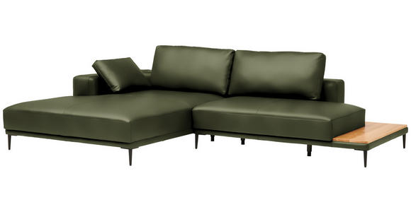 ECKSOFA  in Echtleder Grün  201/304 cm  - Schwarz/Grün, Design, Leder/Metall (201/304cm) - Belluti