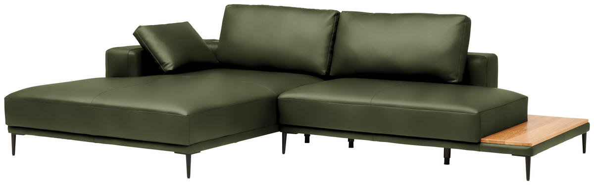 ECKSOFA  in Echtleder Grün  201/304 cm  - Schwarz/Grün, Design, Leder/Metall (201/304cm) - Belluti
