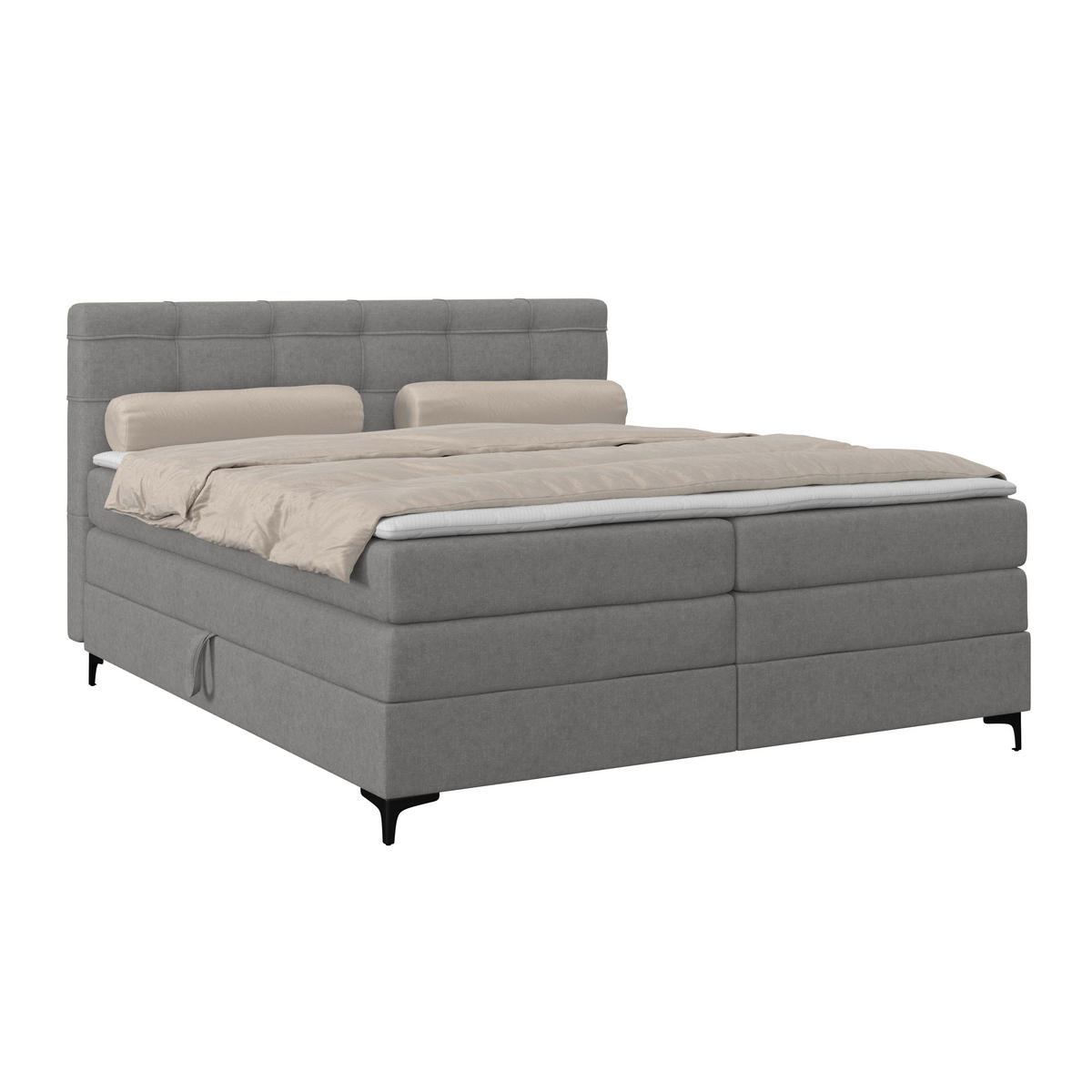 BOXSPRINGBETT 200/200 cm,  in Grau, H3 = fest  - Schwarz/Grau, KONVENTIONELL, Kunststoff/Textil (200/200cm)