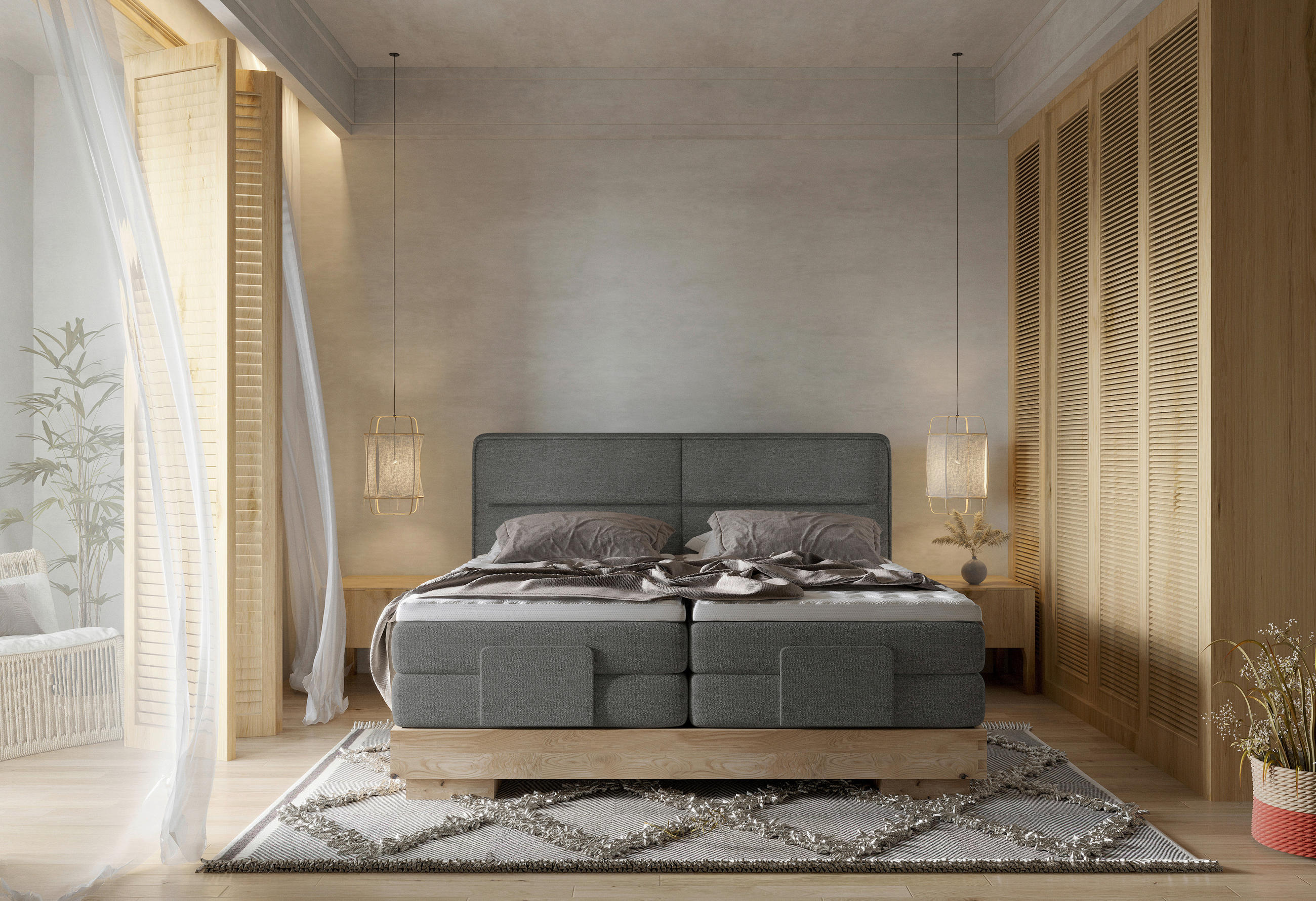 Thumbnail - Valnatura Boxspringbett, Anthrazit, Eiche, Textil, Eiche, massiv, H2, 7-Zonen, Höhe ca. 17,5 cm, 180x200 cm, Fsc, Reach,...