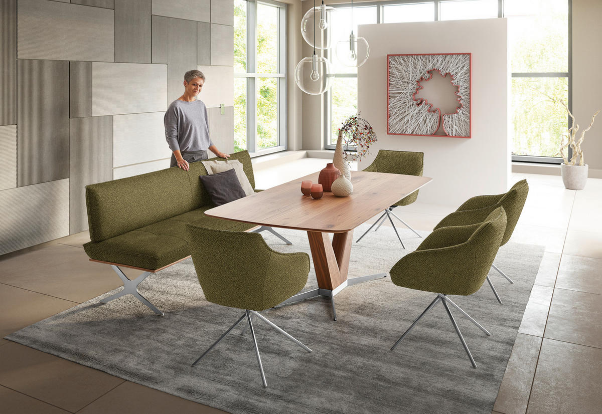 SITZBANK in Holz, Textil Grün, Nussbaumfarben, Nickelfarben  - Edelstahlfarben/Nussbaumfarben, Design, Holz/Textil (194/88/66cm) - Koinor