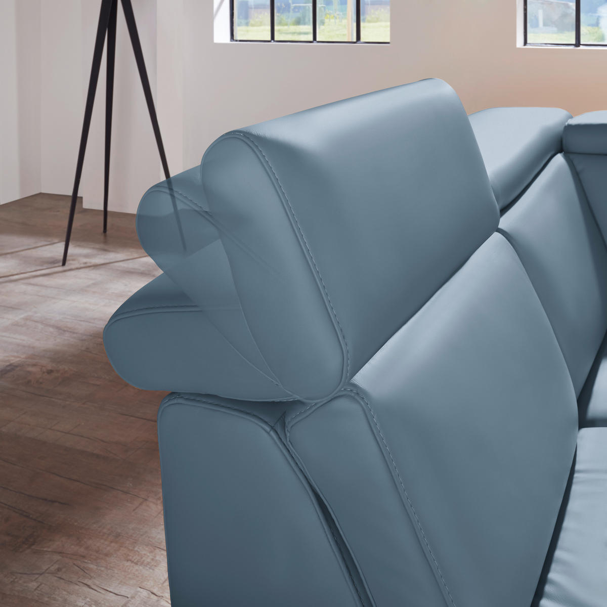 ECKSOFA in Echtleder Blau  239/271 cm  - Blau/Alufarben, Design, Leder/Metall (239/271cm) - Cantus
