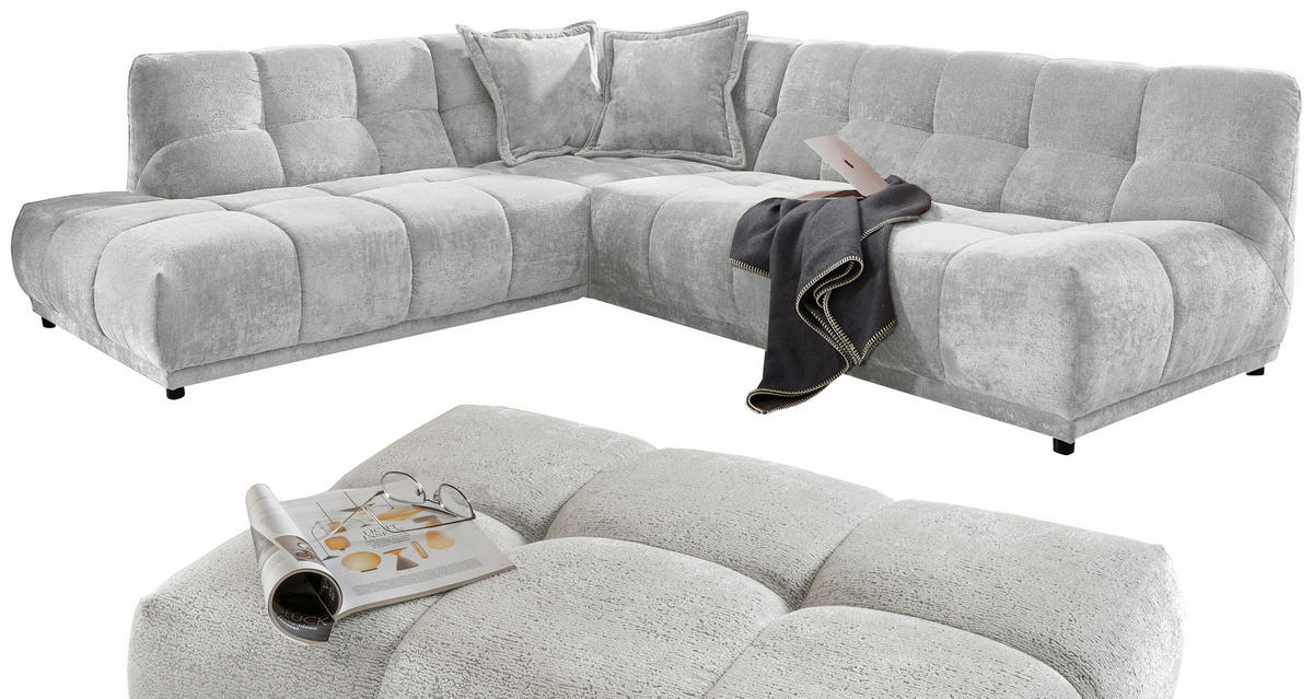 ECKSOFA Chenille Silberfarben  - Silberfarben/Schwarz, Modern, Kunststoff/Textil (250/284cm) - Livetastic
