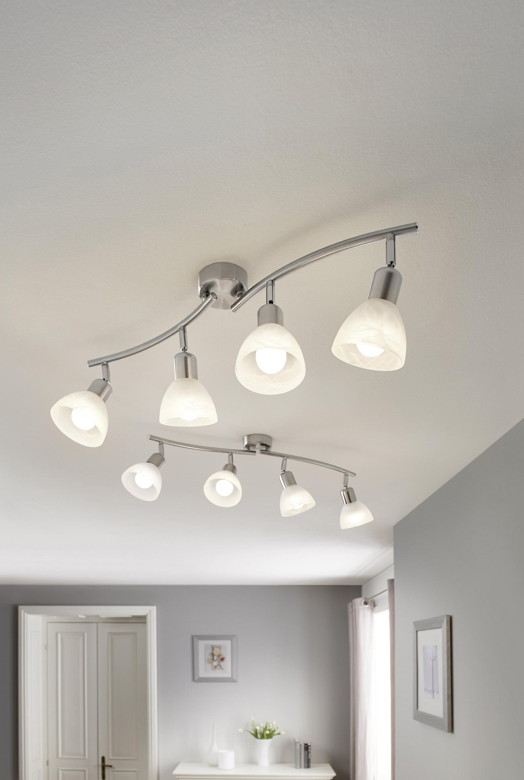 STRAHLER - Weiß/Nickelfarben, Design, Glas/Metall (70cm) - Xora