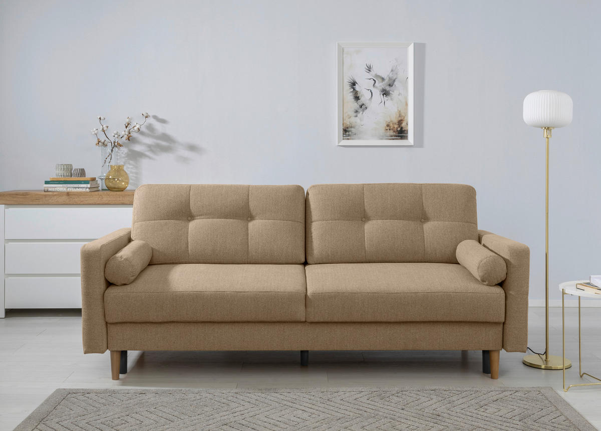 SCHLAFSOFA in Hellbraun  - Hellbraun/Buchefarben, Design, Holz/Textil (222/93/99cm) - MID.YOU