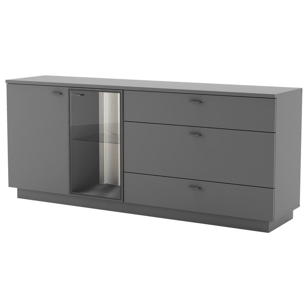 Thumbnail - Livetastic Sideboard, Grau, Metall, 2 Fächer, 2 Schubladen, 192x81x44 cm, Beleuchtung, in verschiedenen Holzdekoren erhä...