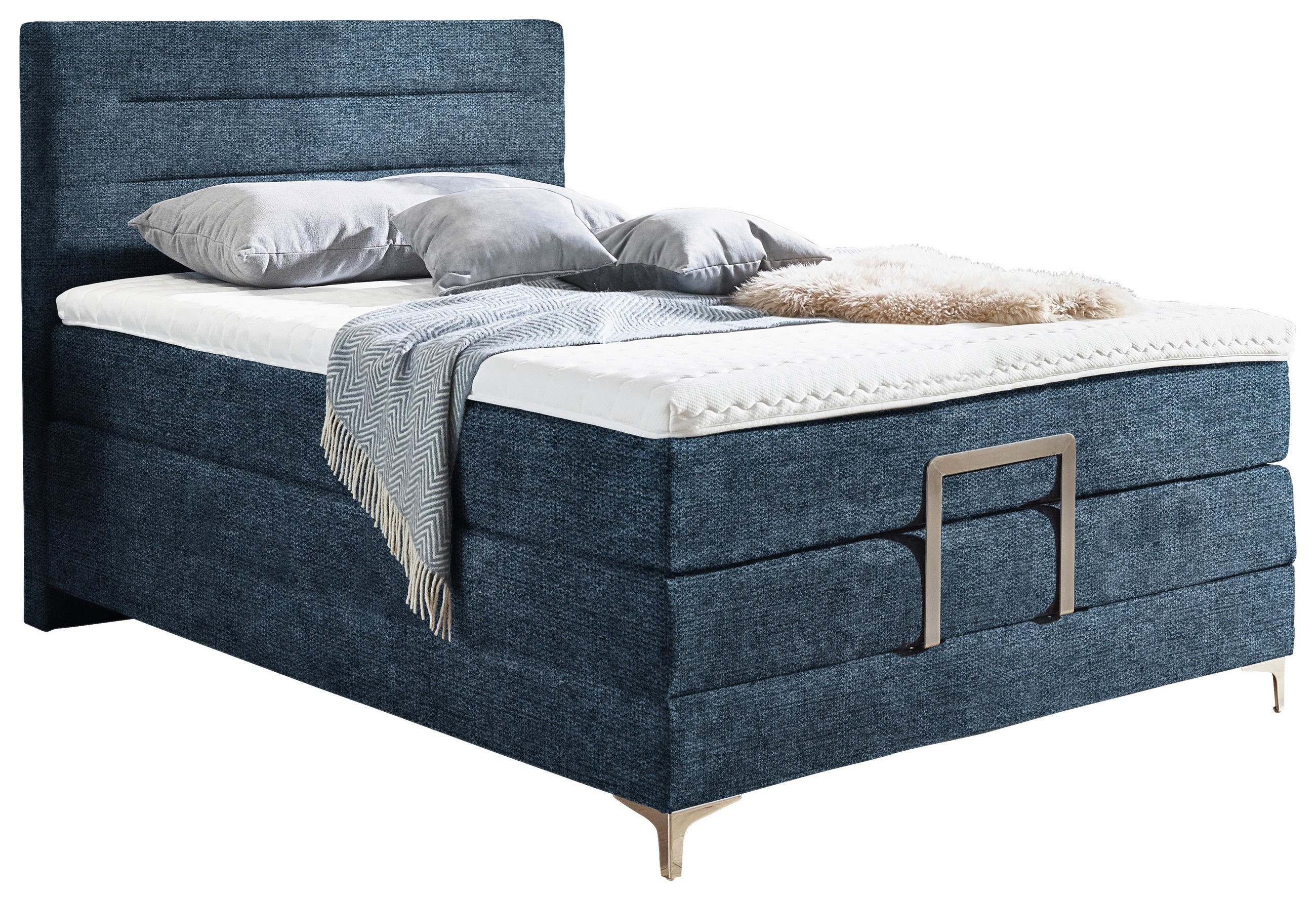 BOXSPRINGBETT 140/200 cm in Dunkelblau - Silberfarben/Dunkelblau, KONVENTIONELL, Holz/Textil (140/200cm) - Voleo