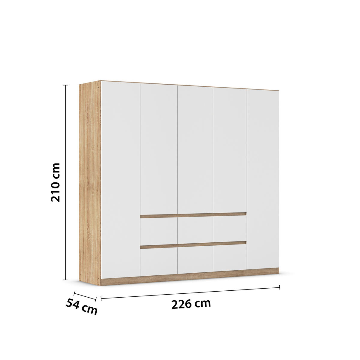DREHTÜRENSCHRANK in Weiss, Eichefarben  - Weiss/Eichefarben, Basics, Holzwerkstoff (226/210/54cm) - Rauch Möbel